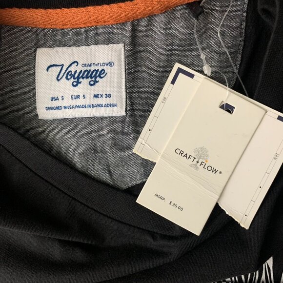 Craft & Flow Crewneck Graphic T Shirt S Black Leaves Short Sleeves Pocket NEW - Picture 6 of 6